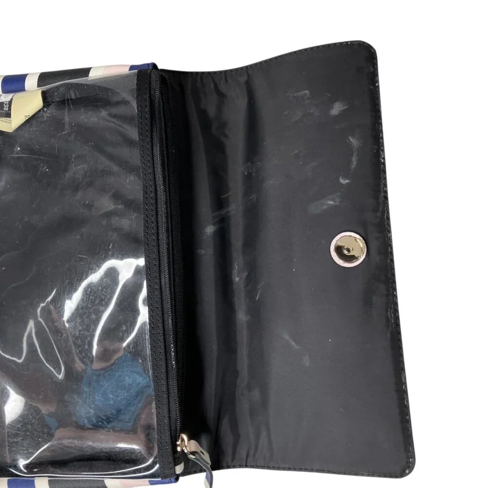Kate Spade Lita Laurel Way Cruise Stripe Black Pink‎ Navy Trifold Cosmetic Bag